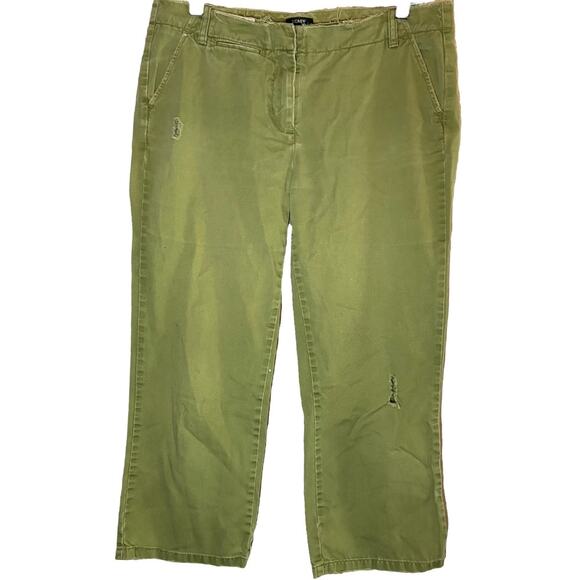 VTG J. Crew Chino Pants 100% Cotton Flat Front Slash Pocket Low Rise Green 10 - Picture 1 of 4